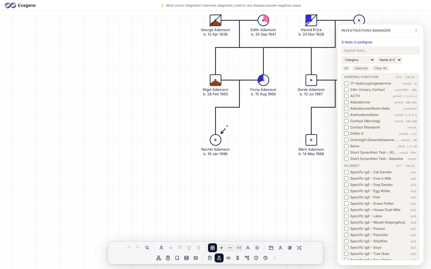 The Investigations Manager panel (formerly Tests Manager).